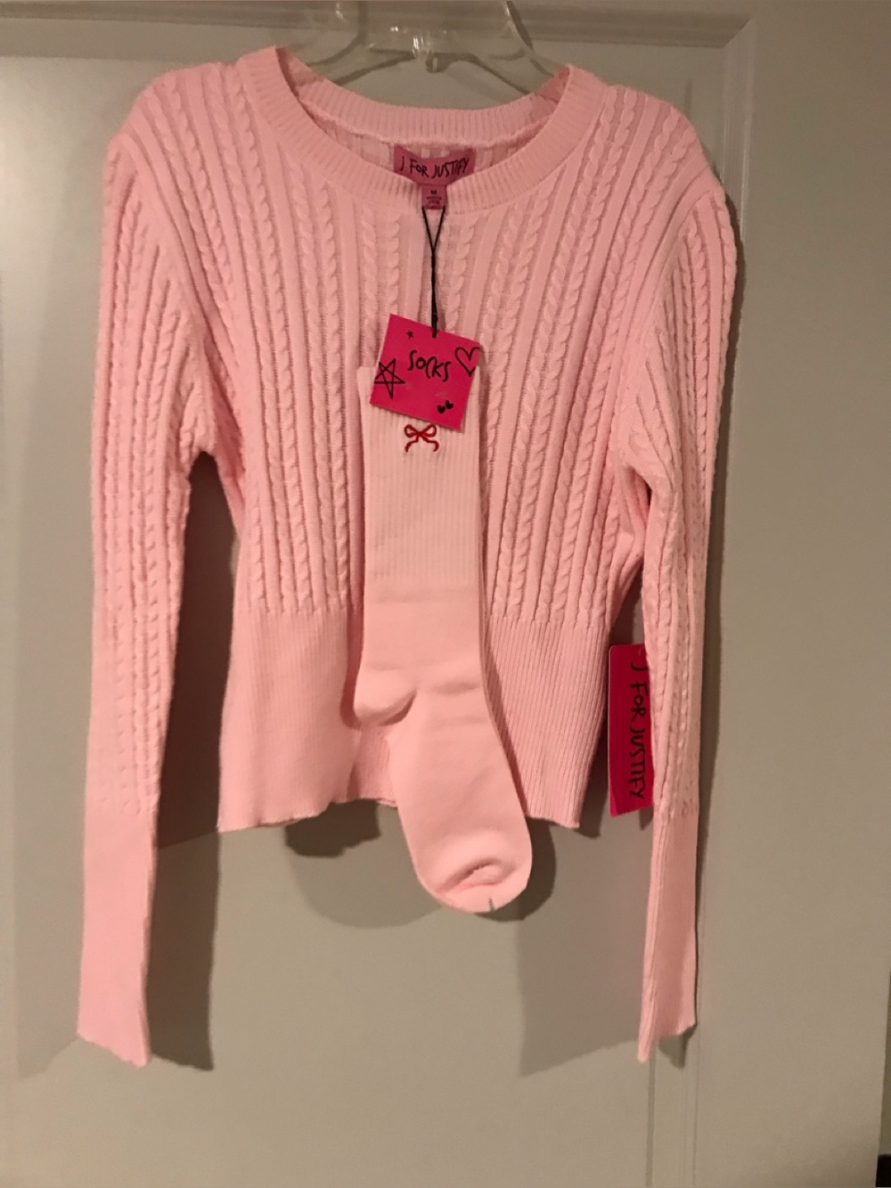 NWT-J for Justify Pastel Pink Cable Knit Crewneck Sweater